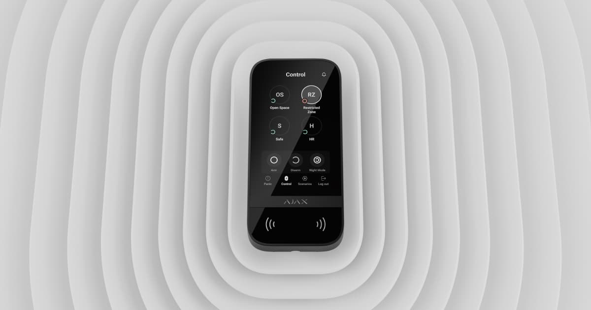 Ajax KeyPad TouchScreen vadības tastatūra ar skārienekrānu, melna